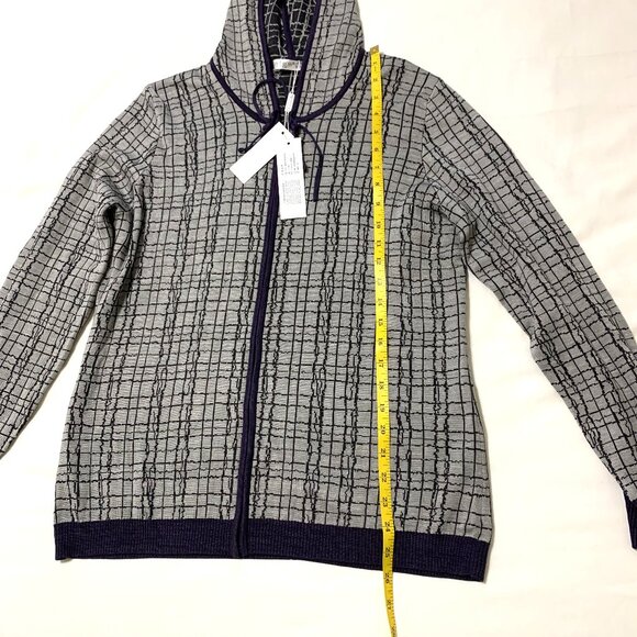 NWT 100% Silk Jacket Hoodie Women Grey Size Large Zip up Long Sleeves - Picture 4 of 11